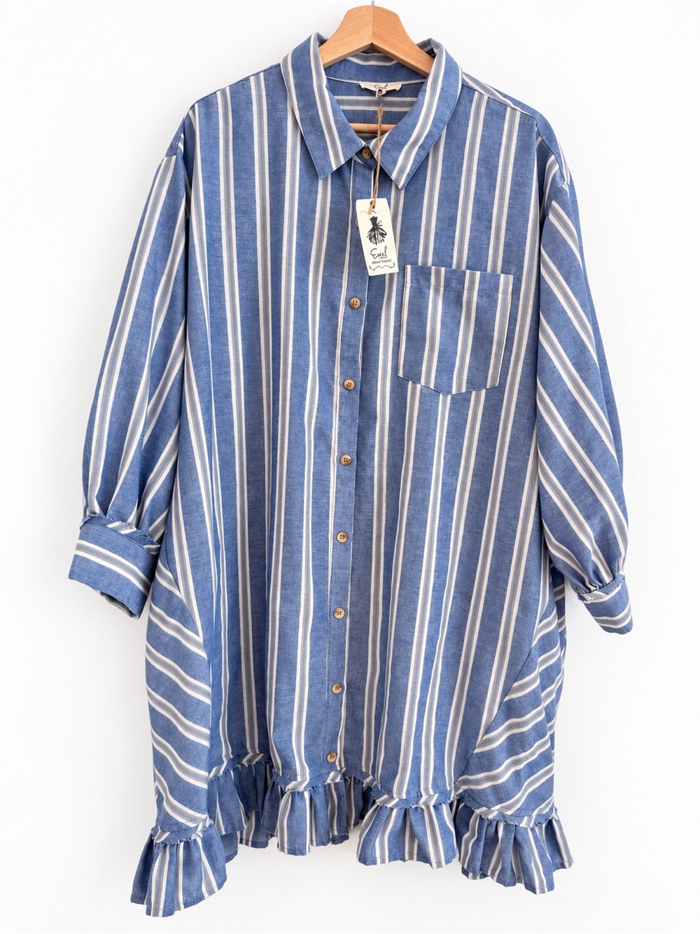 Blue Striped Ruffle-Hem Mini Dress - Picture 3 of 8